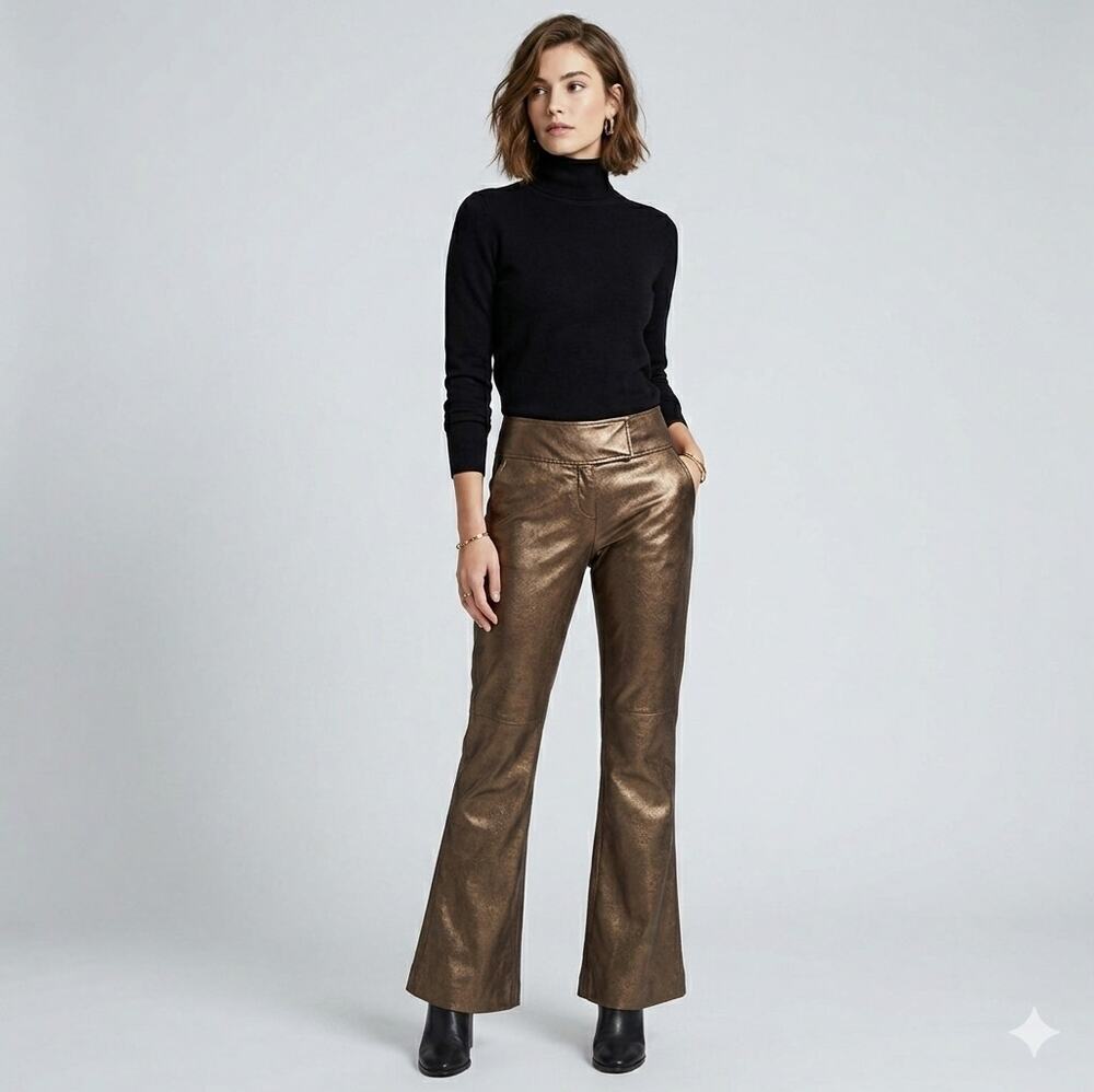 CACHE Metallic Coated Gold Leather Pants size 4